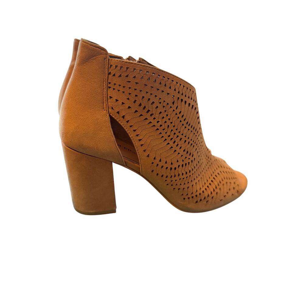 Gianni Bini Toniya Laser Cut Peep Toe Booties Suede Tan